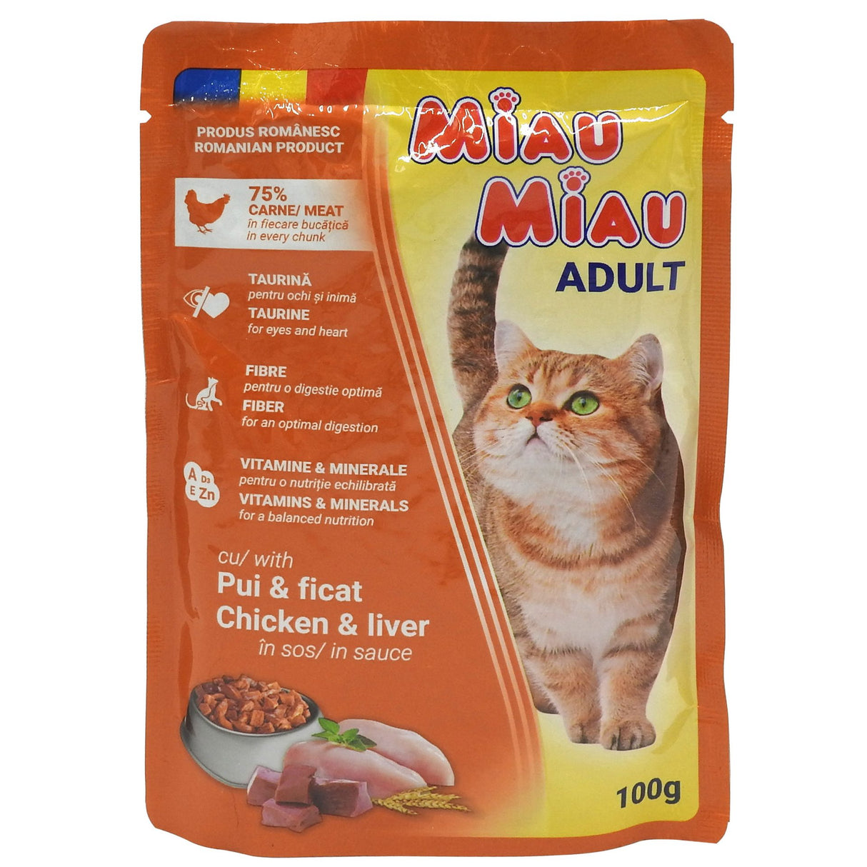 Hrana Umeda pentru Pisici in Sos, Miau Miau, Pui Ficat, 100 g - vivimall.ro