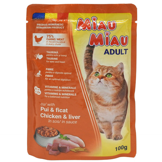 Hrana Umeda pentru Pisici in Sos, Miau Miau, Pui Ficat, 100 g - vivimall.ro