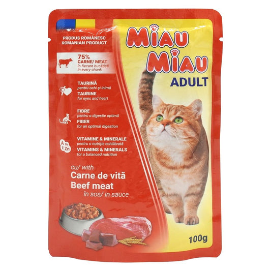 Hrana Umeda pentru Pisici in Sos, Miau Miau, Vita, 100 g - vivimall.ro