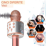 Microfon Karaoke, Vivimall, pentru Copii, Bluetooth, Boxa Incorporata, Compatibil cu Orice Smartphone, Acumulator Integrat, Multifunctional, Rose Gold - vivimall.ro