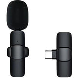 Microfon lavalieră wireless Bluetooth 5.0 cu receptor Type-C, culoare negru, vedere frontală
