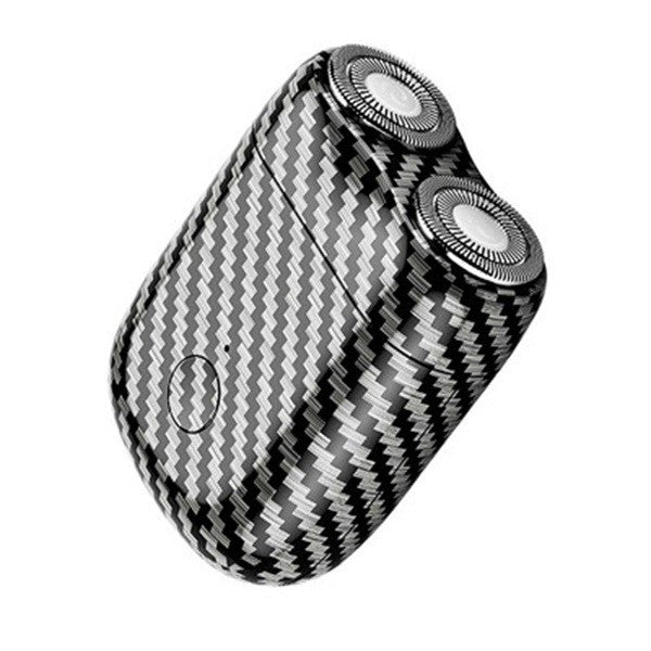 Aparat de ras electric mini din ABS cu fibră de carbon, vedere frontală, model alb/negru