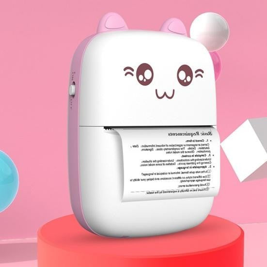 Mini Imprimanta Foto Portabila, Vivimall, Incarcare USB, Bluetooth, Model Ursulet, 12 x 9 x 5 cm, Alb Roz - vivimall.ro