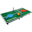 Mini masă de ping pong din lemn verde, 60x30 cm, vedere frontală cu 2 mingi incluse