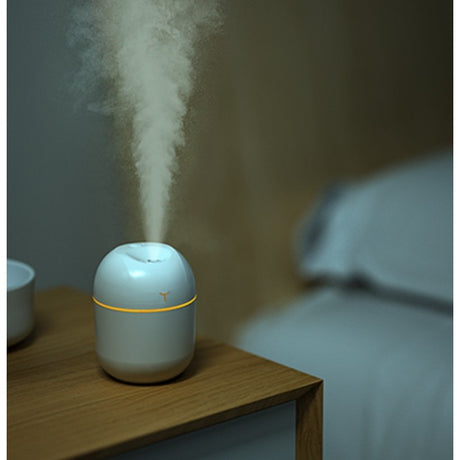 Mini Umidificator Portabil, Vivimall, 2 Moduri, Aromaterapie, Silentios, Lumina Ambientala, Incarcare USB, 220 ml, 8 x 8 x 10.3 cm, Alb - vivimall.ro