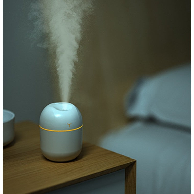 Umidificator portabil roz cu lumini colorate ambientale, mod noapte activat