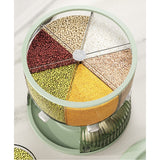 Dozator Etajat de Cereale Vivimall, Rotativ 360, 6 Compartimente, Capacitate 10L, Cofraj Special pentru Oua, Vas pentru Scurgerea Cerealelor, 35x27.5 cm, Verde - vivimall.ro