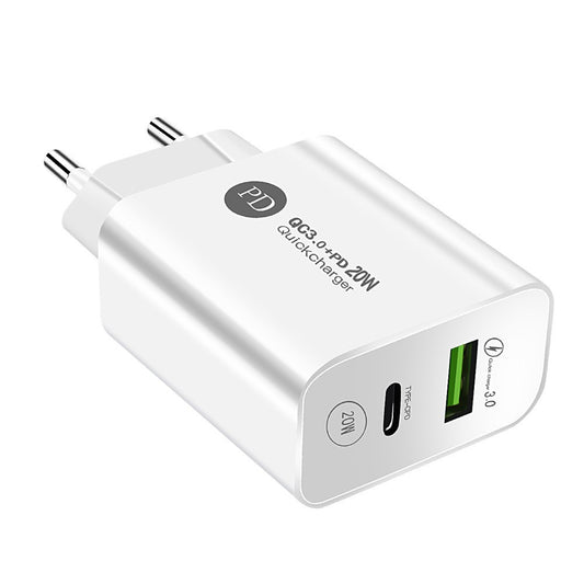 Incarcator Rapid PD QC3.0, Vivimall, 2 Porturi, USB + Type C, 20W, Incarcare Rapida, Protectie Supraincalzire, 9.5 x 5.3 x 5.8 cm, Alb - vivimall.ro