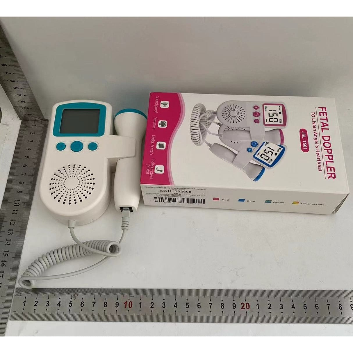 Monitor Fetal Doppler, Vivimall, Monitorizare Sarcina, Ritm Cardiac, Ecran LCD 4.5 cm, 2 x Baterii AA (neincluse), Portabil, din ABS, 12.8 x 9.6 x 3 cm, Utilizare de la 9 Saptamani, Verde - vivimall.ro