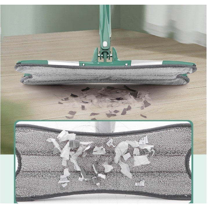 Mop Plat cu Laveta din Microfibra, Vivimall, Pentru Uz Casnic, Sistem de Stoarcere X, Tija Telescopica 140 cm, Rotire 360°,38 x 140 cm, Verde - vivimall.ro