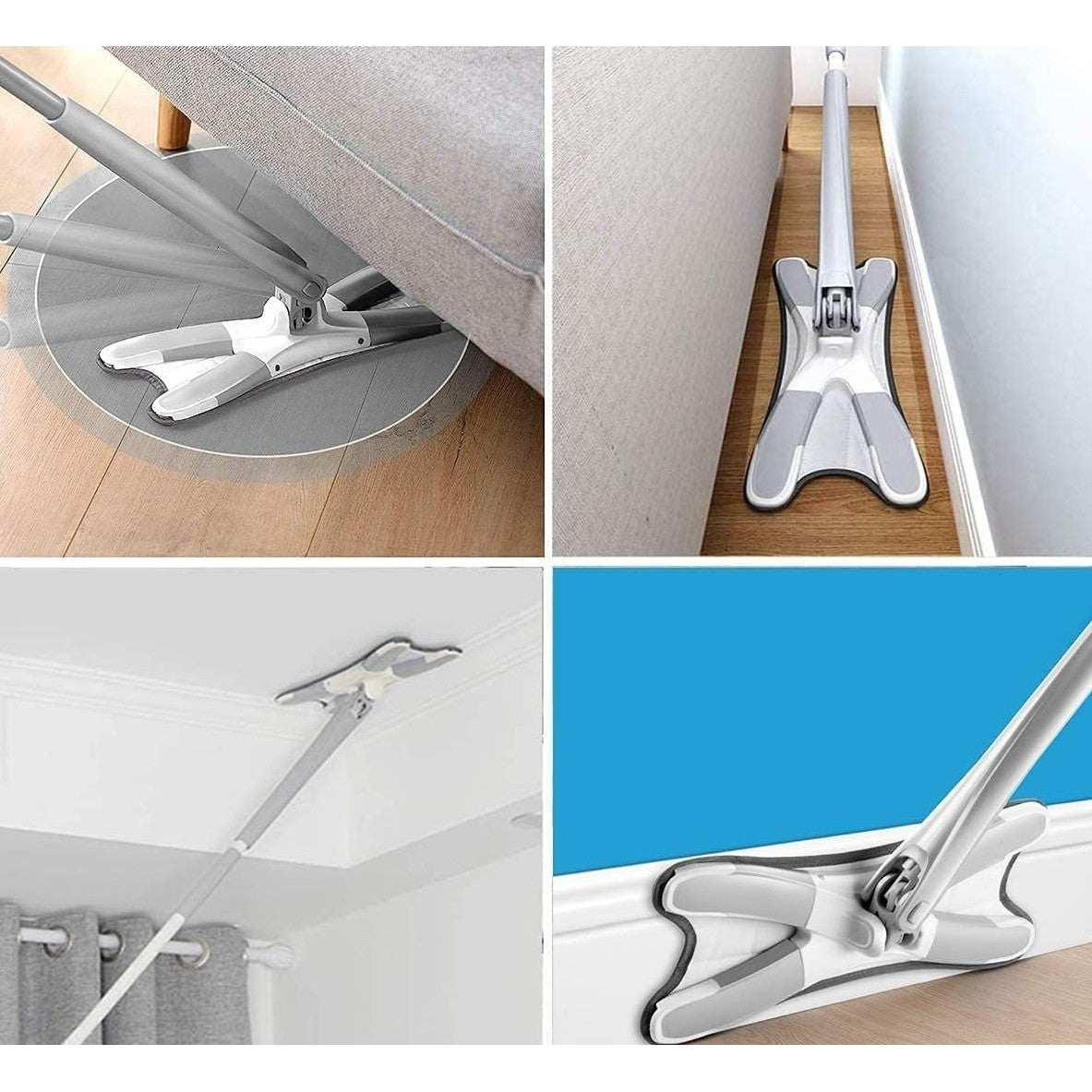 Mop Plat cu Laveta din Microfibra, Vivimall, Pentru Uz Casnic, Sistem de Stoarcere X, Tija Telescopica 140 cm, Rotire 360°,38 x 140 cm, Verde - vivimall.ro