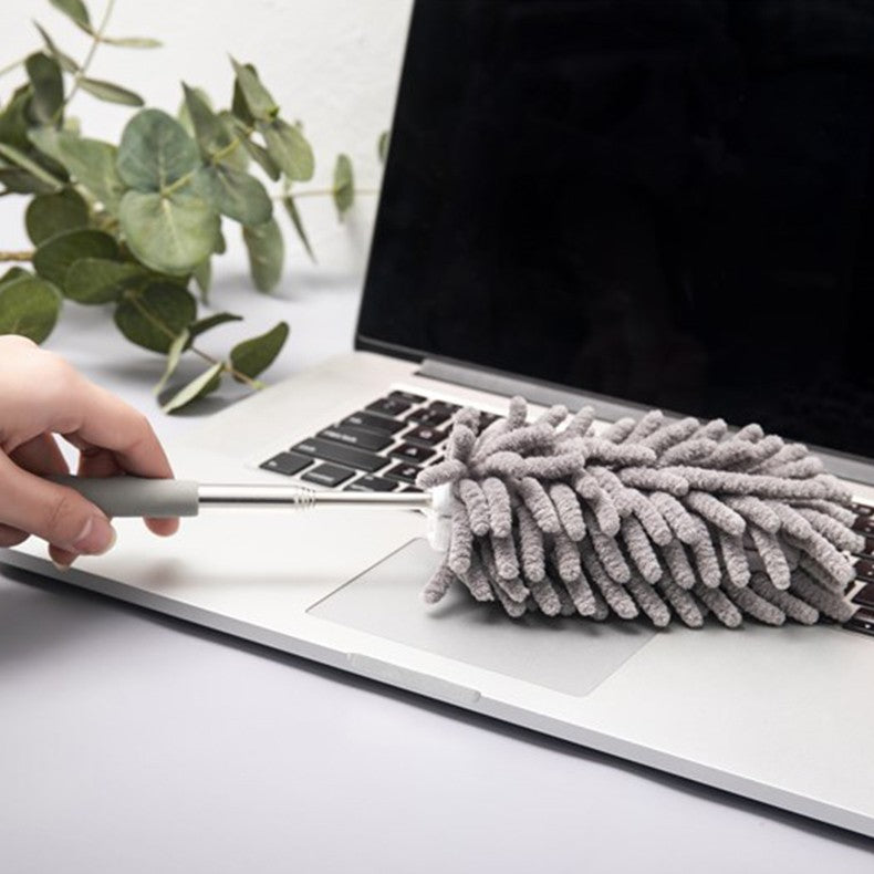 Mop din Microfibra pentru Curatenie, Vivimall, Set 3 Capete Detasabil, Mop din Microfibra, Pamatuf pentru Praf, Mini Perie, Maner Extensibil, EVA, Impachetate in Sac cu Fermoar, Gri - vivimall.ro