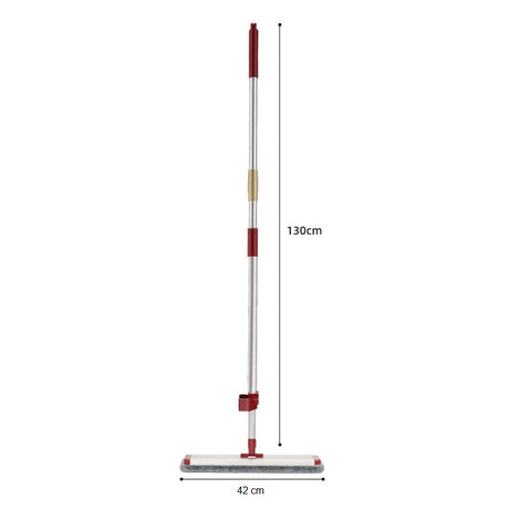 Mop Plat cu Laveta din Microfibra, Vivimall, Pentru Uz Casnic, cu 2 Lavete Incluse, Sistem de Stoarcere, Tija Telescopica 130 cm, Rotire 360°, 42 x 130 cm, Rosu - vivimall.ro