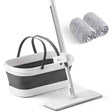 Mop Plat, Vivimall, cu Galeata Pliabila, 2 Rezerve din Microfibra, 127 cm Tija Telescopica, Utilizare Umeda/Uscata, Recipient Lichid, Gri - vivimall.ro