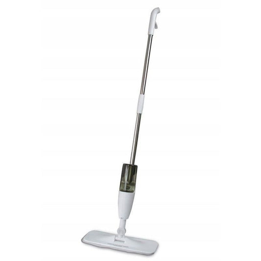Mop plat, Vivimall, cu pulverizator, pentru uz casnic, plastic, rezerva de mop din microfibra, 125x40 cm, Alb/Negru - vivimall.ro