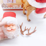 Decoratiune Mos Craciun, Vivimall, Animat, care Canta si Danseaza, cu Saculet, pe Ren, Imbracat Festiv, 28x21x10 cm, Rosu - vivimall.ro