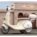 Motocicletă Electrică cu 3 Roti, Vivimall, Acumulator Încarcare, Anti-Rasturnare, Lumini, Sunete, Baterie 6V 7Ah, Telecomanda, 95x67x36cm, Bej - vivimall.ro