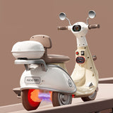 Motocicletă Electrică cu 3 Roti, Vivimall, Acumulator Încarcare, Anti-Rasturnare, Lumini, Sunete, Baterie 6V 7Ah, Telecomanda, 95x67x36cm, Bej - vivimall.ro