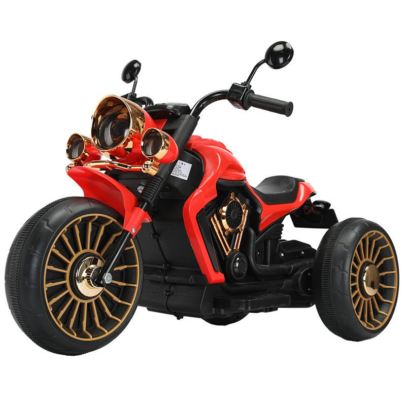 Tricicleta Electrica pentru Copii, Vivimall, cu 2 Acumulatoare 380*2, 6V 4.5, Sistem Anti-Rasturnare, Sistem de Lumini si Sunet, 6-8 Ani, 93 x 48 x 63 cm, Rosu Negru - vivimall.ro