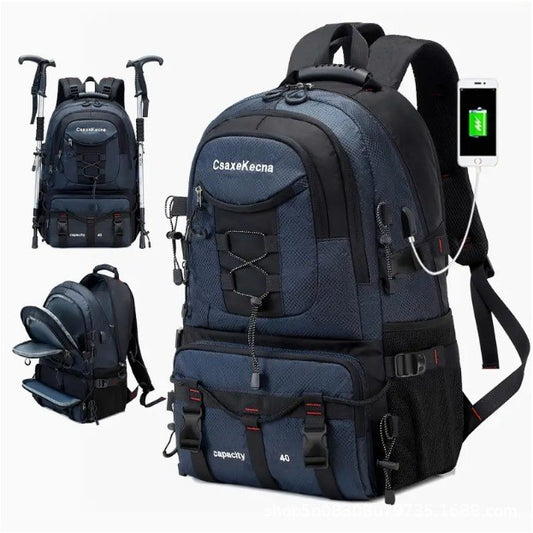 Rucsac Multifunctional de Alpinism, Vivimall, Capacitate 36-55 L, de Calatorie, Impermeabil, Slot USB Incarcare Telefon, Bretele Reglabile, 52 x 34 x 19 cm, Albastru - vivimall.ro
