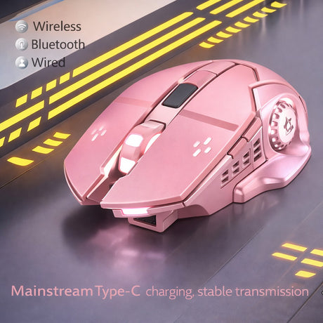 Mouse Gaming Wireless, Flippy, Bluetooth, 2.4GHz, 3600dpi, Reincarcabil, 3,4 x 7,7 cm, Roz - vivimall.ro