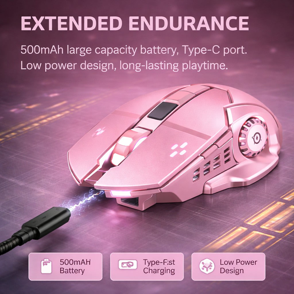 Mouse Gaming Wireless, Flippy, Bluetooth, 2.4GHz, 3600dpi, Reincarcabil, 3,4 x 7,7 cm, Roz - vivimall.ro