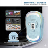 Mouse Flippy albastru, detaliu butoane silențioase și scroll, conectivitate Multi Device