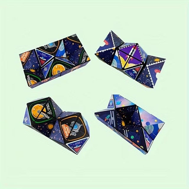 Jucarie Interactiva, Flippy, 3D Cub Rubik, Diferite Forme, Anti-stress, Tema Spatiu Cosmic, Multicolor