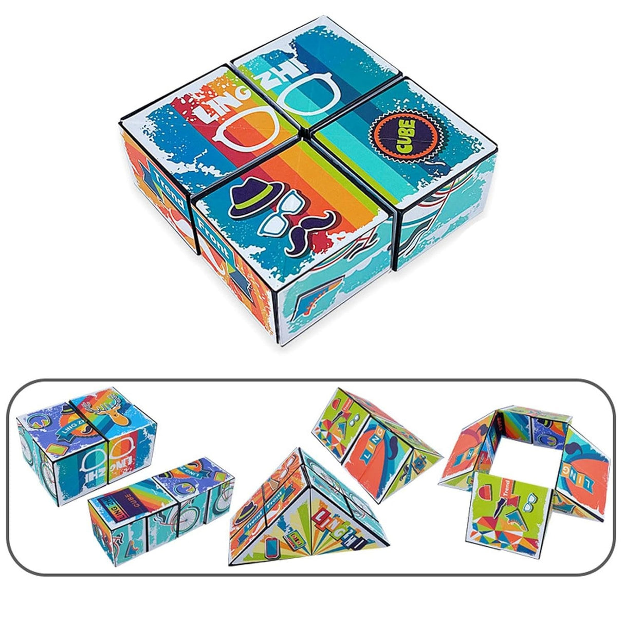 Jucarie Interactiva, Flippy, Magic Cube, Puzzle, Diferite Forme, Anti-stress, 8 x 8 x 3  cm, Multicolor