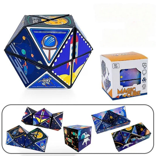Jucarie Interactiva, Vivimall, 3D Cub Rubik, Diferite Forme, Anti-stress, Tema Spatiu Cosmic, Multicolor - vivimall.ro