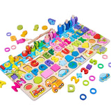 Tablă Logaritmică Montessori Flippy 6 în 1 din lemn masiv, vedere frontală completă, 45,5 x 22 cm, multicolor