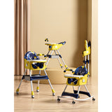 Scaun de Masa pe Roti pentru Copii, Flippy, 2 Tavite si Husa Detasabile, Multifuncțional, Stabil, Centura de Siguranta, Spatar Reglabil Moale, Balansoar, Cos de Depozitare, de la 6 Luni, Galben - vivimall.ro