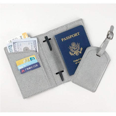 Portofel pentru Pasaport si Carduri, Vivimall, 23x16 cm, 70g, din Piele PU, Suport Pix, Accesoriu Suport Eticheta, Unisex, Multifunctional, Argintiu - vivimall.ro