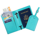Portofel pentru Pasaport si Carduri, Vivimall, 23x16 cm, 70g, din Piele PU, Suport Pix, Accesoriu Suport Eticheta, Unisex, Multifunctional, Bleu - vivimall.ro