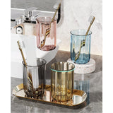 Suport Multifunctional 2 in 1, Pahar si Suport pentru Periuta de Dinti, Vivimall, Plastic, Dimensiune: 10.4 x 7.3 x 7.3 cm, Maro Galbui - vivimall.ro