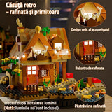 Set construcție Flippy casă lemn, model Forest Log Cabin, vedere laterală, dimensiuni 11.5x10.2x10 cm