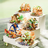 Set construcție educativ Flippy Forest Log Cabin, toate piesele multicolore aranjate pe fond alb