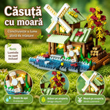Set construcție Flippy Forest Log Cabin cu piese răspândite, vedere de sus, culori multicolor vibrante