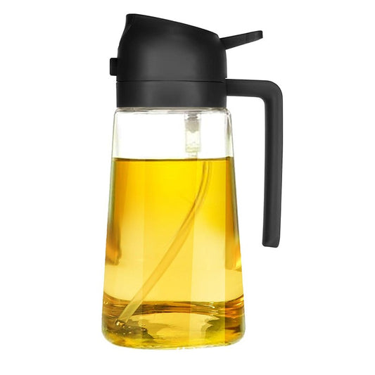 Recipient ulei spray 2în1 din sticlă groasă, 470 ml, negru — vedere frontală completă