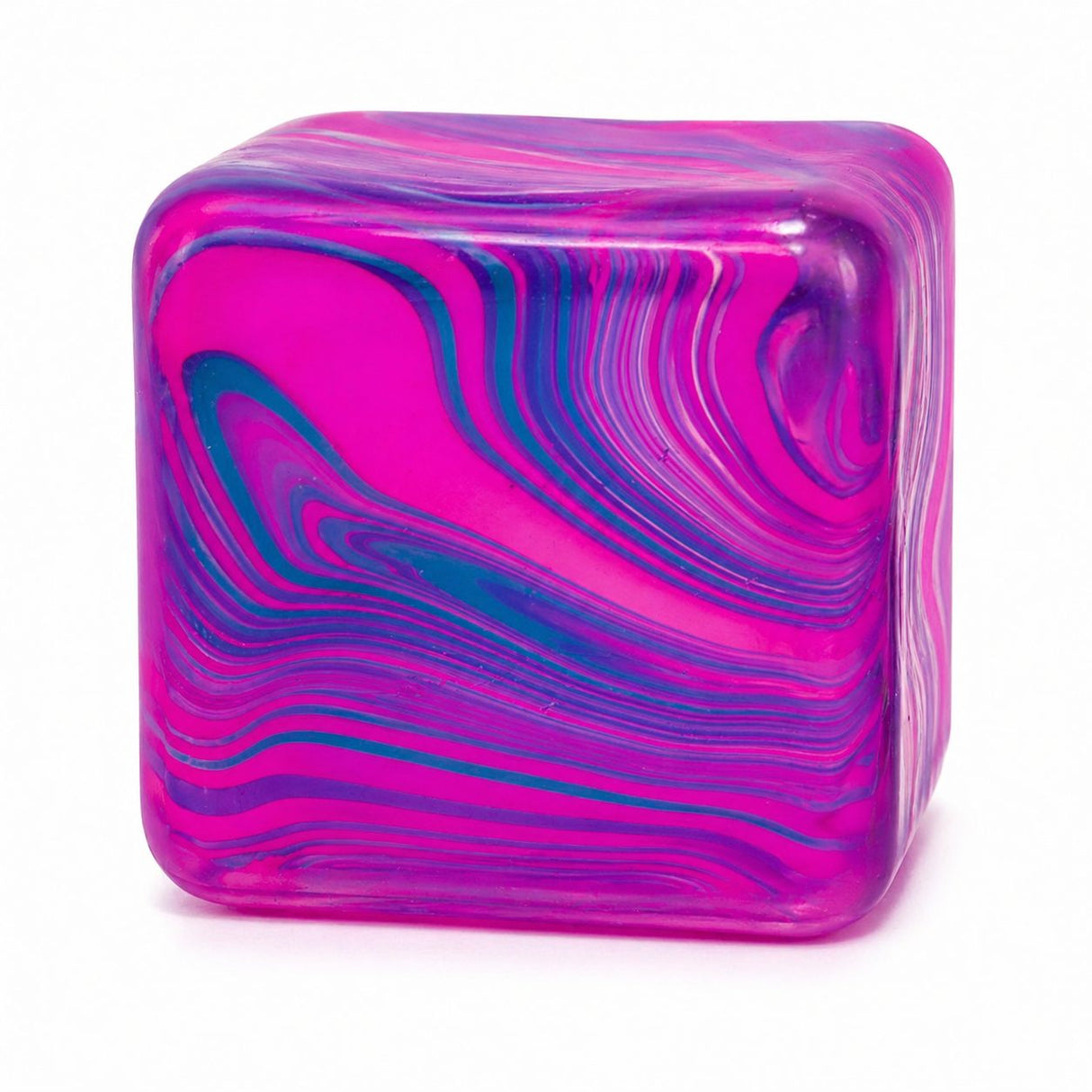 Cub antistres Flippy Needoh mov din maltoză, 3,5x3,5x3,5 cm, vedere frontală cu pattern de gheață