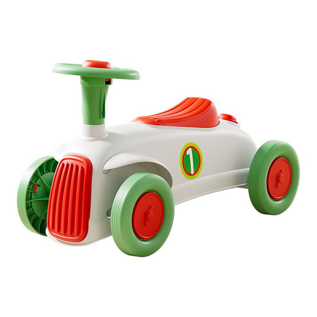 Masinuta Ride-On Vivimall, cu Sistem Anti-Rasturnare, Claxon pe Volan, 1-6 Ani, 60 x 28 x 34 cm, Alb-Verde - vivimall.ro