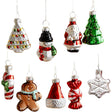 Set 9 decorațiuni de Crăciun din sticlă multicolor pentru brad, 5 cm, vedere frontală ansamblu