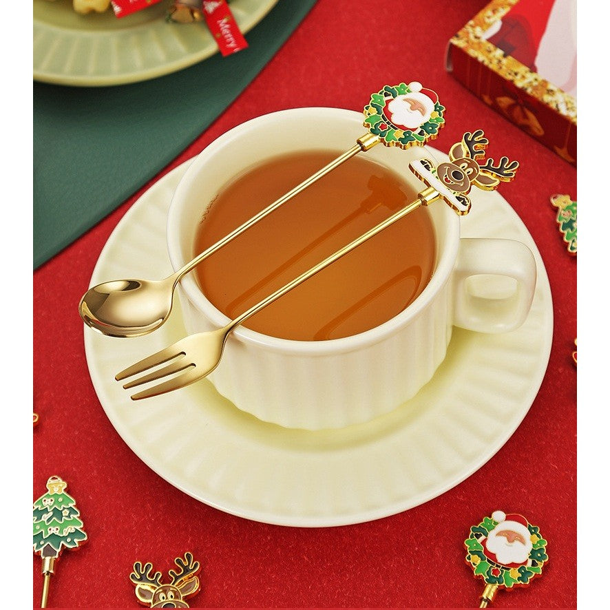 Set 4 Furculite, Flippy, Tema Craciun, Model Carry The Merry, 4 Modele, din Otel Inoxidabil, 19.5 x 16 x 2 cm, Multicolor - vivimall.ro