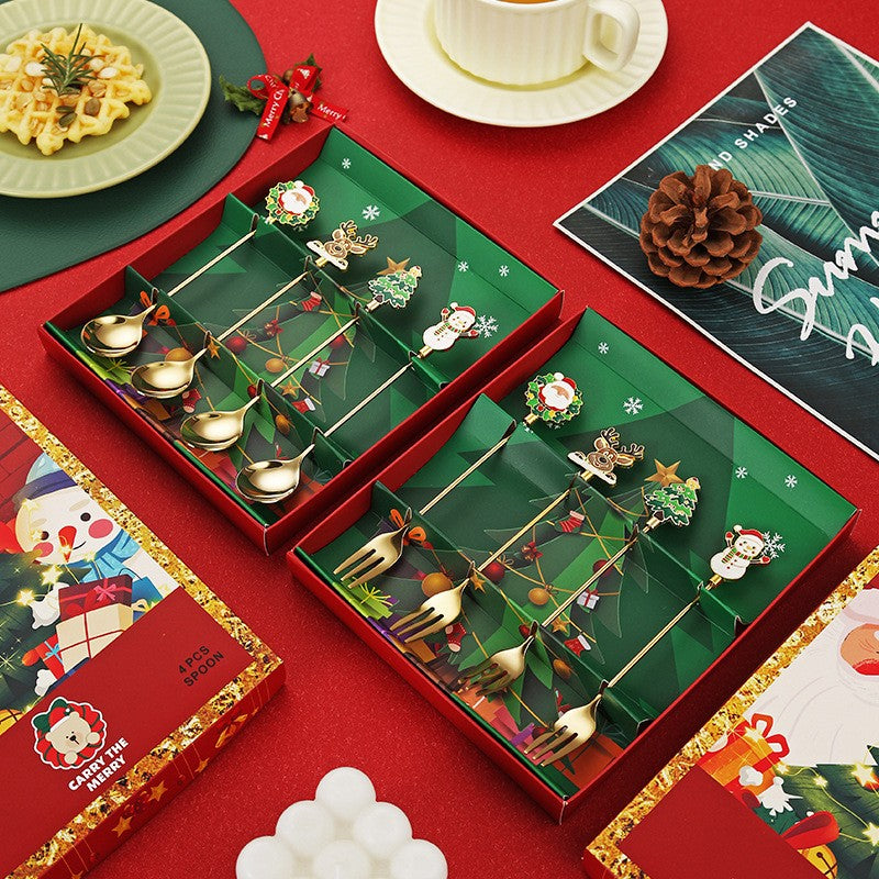 Set 4 Lingurite, Flippy, Tema Craciun, Model Carry The Merry, 4 Modele, din Otel Inoxidabil, 19.5 x 16 x 2 cm, Multicolor - vivimall.ro