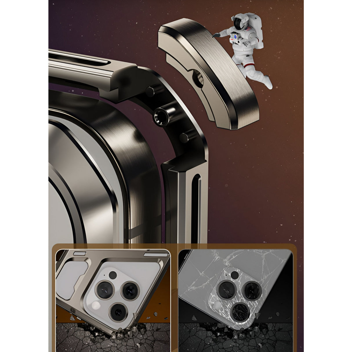 Comparație husă Armor Metal iPhone 15 Pro montată pe dispozitiv, vedere 3/4