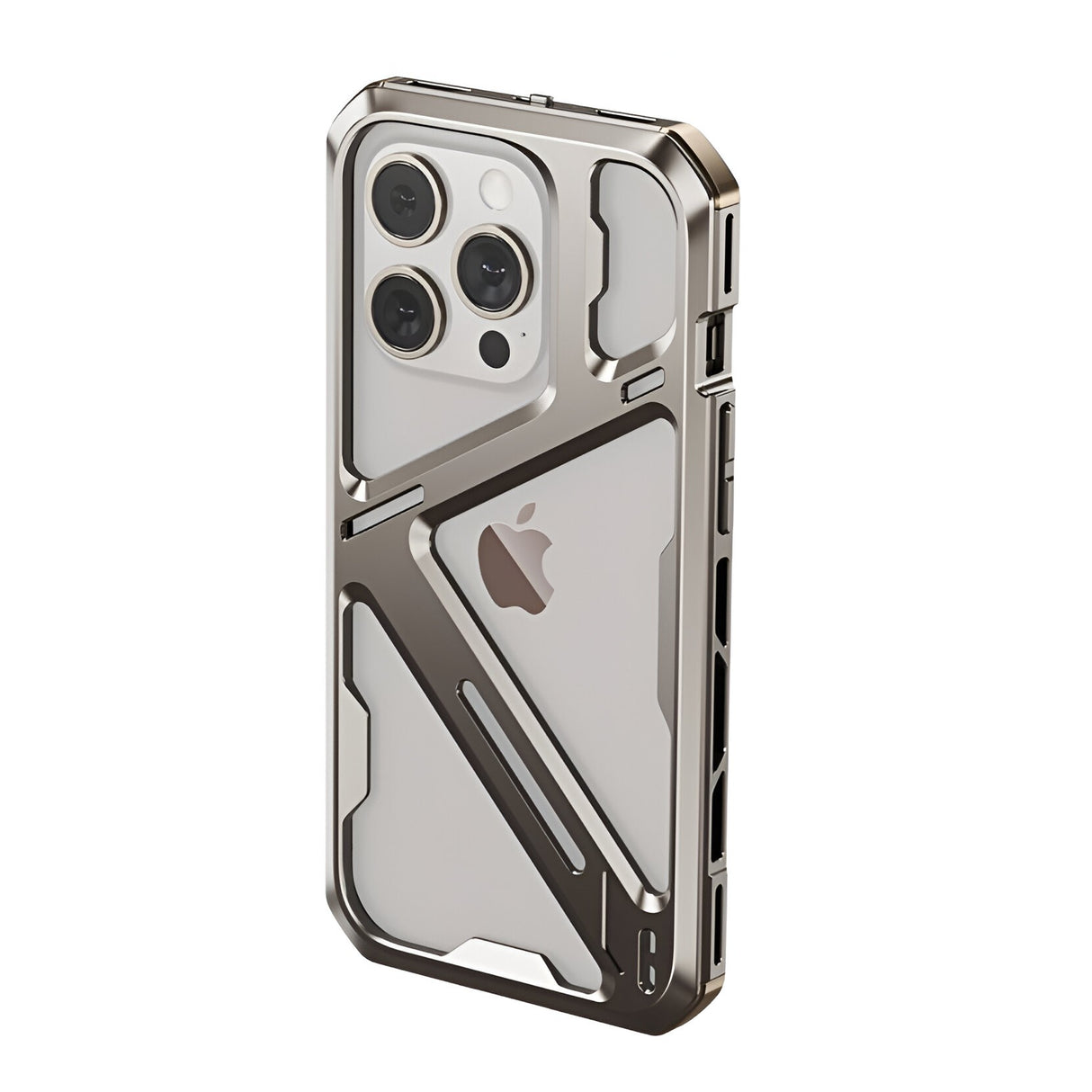 Husă Armor Metal iPhone 15 Pro Max, culoare Gri Titan, vedere frontală, margini galvanizate