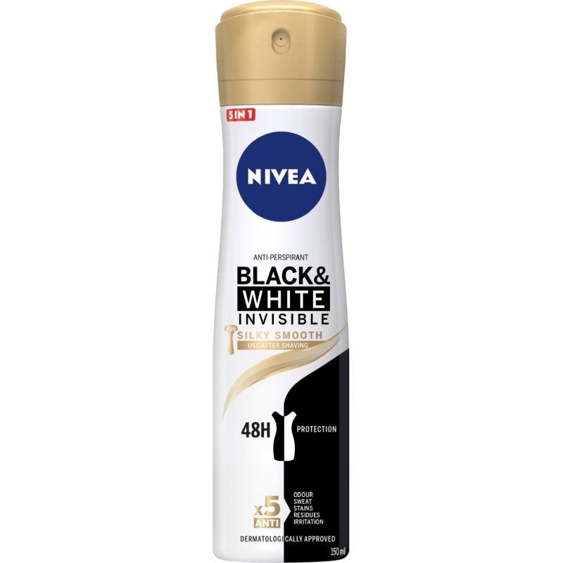 Antiperspirant Deo Spray, NIVEA, Invisible Black White Silky Smooth, 150 ml - vivimall.ro