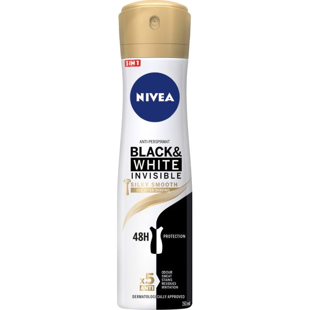 Antiperspirant Deo Spray, NIVEA, Invisible Black White Silky Smooth, 150 ml - vivimall.ro