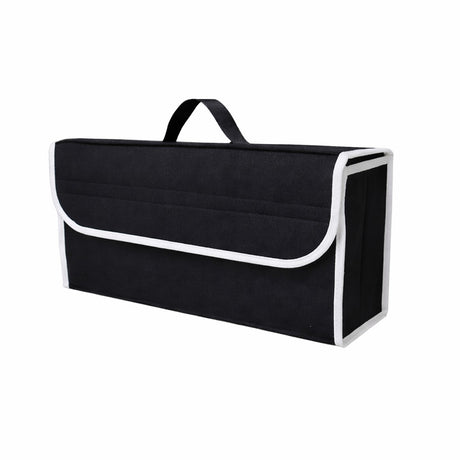 Organizator portbagaj auto pliabil Flippy, 50x17x24 cm, negru — vedere frontală cu compartimente vizibile