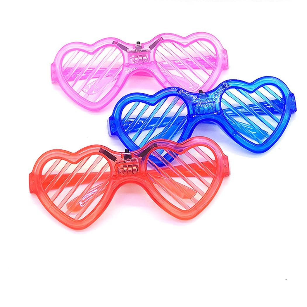 Ochelari de petrecere cu LED model inimă multicolor, vedere frontală, plastic ușor 21g
